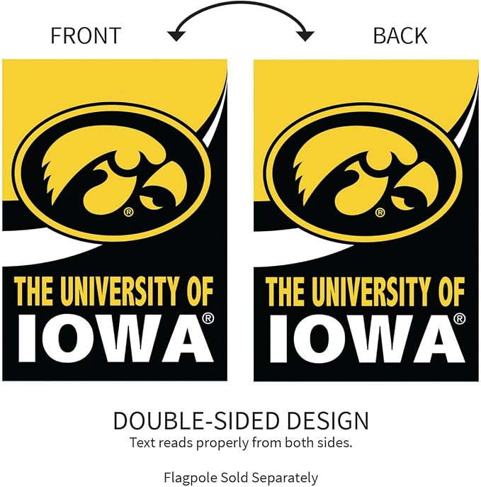 NCAA University of Iowa House Flag, 28 x 44, Double Sided Garden Flags for Outside, Outdoor College Flags & Banners for Gardens Patio, Indoor Wall Decor Flag for Room