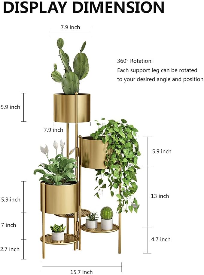 Metal Plant Stand, 6 Tier 6 Potted Indoor Black Flower Pot Stand Holder Shelf, Foldable Decorative Display Rack for Multiple Potted Plants, Patio Garden, Living Room, Corner Balcony & Bedroom