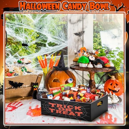 Leinuosen Halloween Candy Bowl Wooden 11.8 In Trick or Treat Black - Image 3
