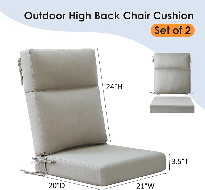 Unimatta Sunbrella Outdoor Separate High Back Cushion Seat Pads, 2-Pack 44 x 21 Inch Water-Repellent & Fade-Resistant Patio Furniture Cushions with Ties for Adirondack, Rocking Chairs, Specrtum Pebble