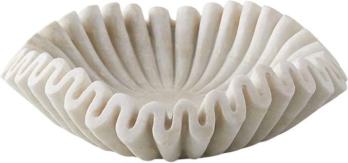 Marble Bowl Fruit Bowl, Stone Bowl Decorative Bowl Decorative Trays Marble Fruit Bowl Marble Ruffle Bowl Marble Floral Bowl Home Decor Gifts (2 pieces of 12 inch)