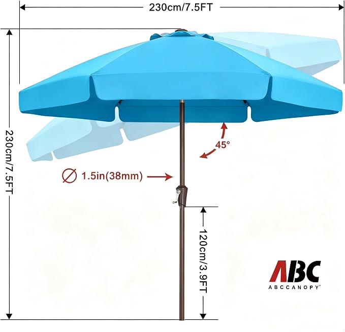 ABCCANOPY 7.5ft Scalloped Patio Umbrella, Outdoor Table Umbrella with Tilt and Crank, Fiberglass Ribs Deck Umbrella for Patio, Pool, Garden, Picnic (Turquoise)