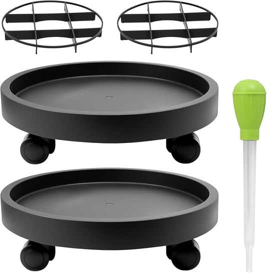 2Pack 12.4'' Plant Caddy with Wheels, Plant Stand Dolly for Heavy Planter,Wheeled Planter Saucer Tray,Rolling plant stand,Heavy-Duty Plant Caddy with Casters for Indoor and Outdoor(Black)