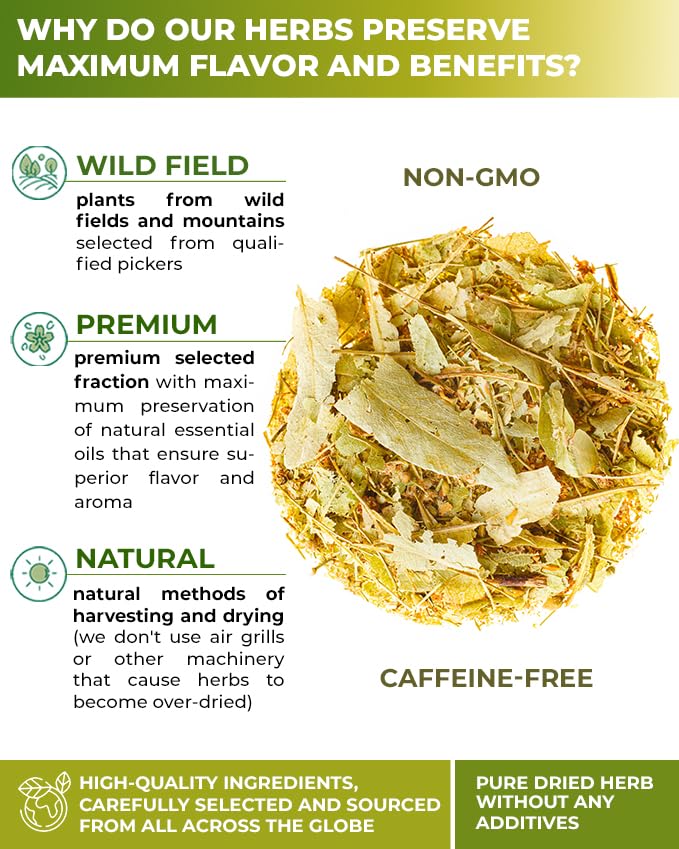 100 Bags Linden Tea Dried Linden Flower Tea Herbal (Tilia Cordata) - 100 Count 1.5g Bags Herb Lipa