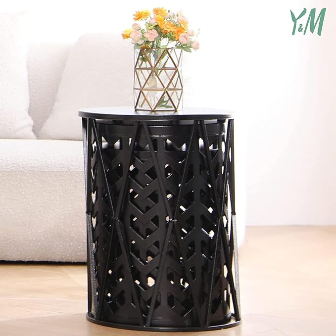 Y&M Outdoor Side Tables Set of 3, Indoor Outdoor Round Metal Accent Tables, Nesting End Coffee Tables for Patio, Porch, Balcony, Garden, Sunroom and Living Room, Black