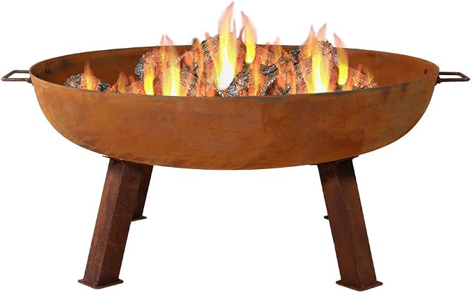 Sunnydaze Cast Iron Heavy Duty Fire Pit for Outside - Wood Burning Outdoor Fire Pit Bowl with Handles for Patio, Backyard, Camping - 34" - Rust