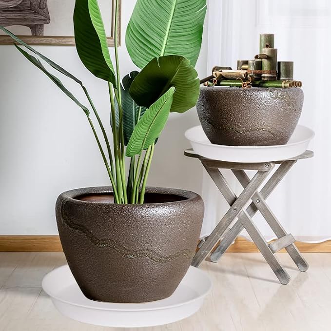 2 Pack of 20 21 inch Plant Saucer Round, Deep Plant Saucers for Pots, Heavy Duty Plastic Plant Drip Tray for Indoors Outdoor, Bird Bath Bowls, Plant Trays for Planter 19-22" (21 inch, White)