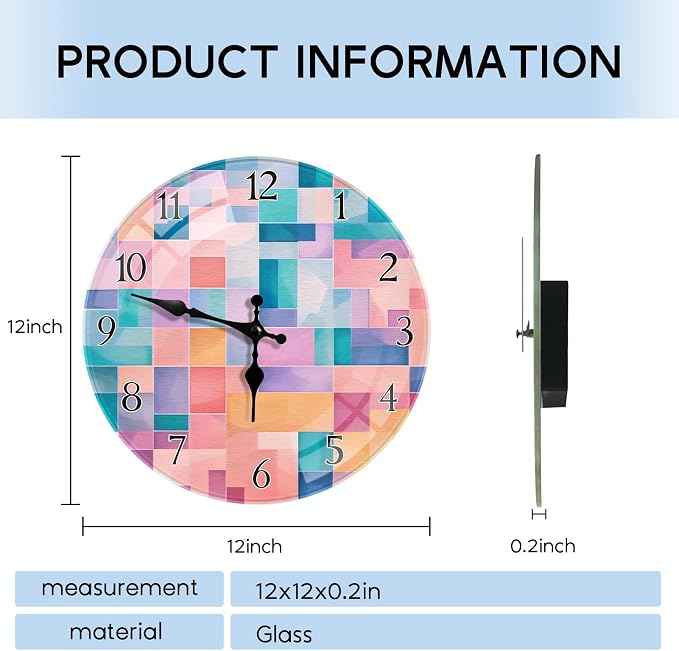 Britimes Round Wall Clock Silent Non-Ticking Battery Operated Outdoor Waterproof Glass Clock 12 Inch, Abstract Geometry Home Decor for Living Room, Kitchen, Bathroom, Bedroom, and Office