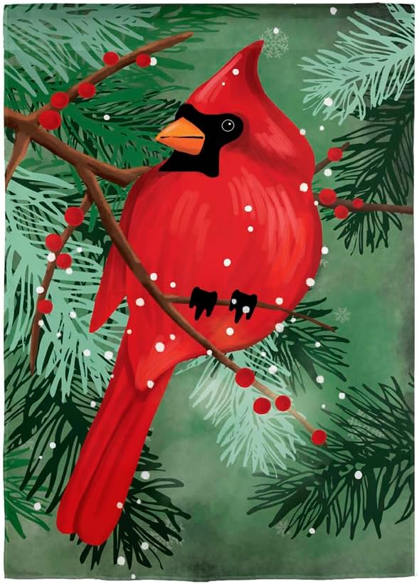 Evergreen Flag Cardinal in Pines Applique Garden Flag | 12x 18 Inches Double Sided Christmas Garden Flag for Outside | Outdoor Small Flag Décor for Home, Yards and Gardens