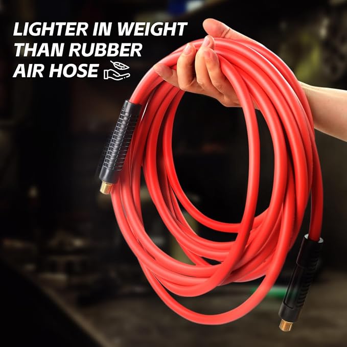 MaxWorks Hybrid Air Hose 1/4" x 100 Ft 300 PSI Flexible All-Weather Kink-Resistant Compressor Hose with Brass Fittings & Bend Restrictors 80786