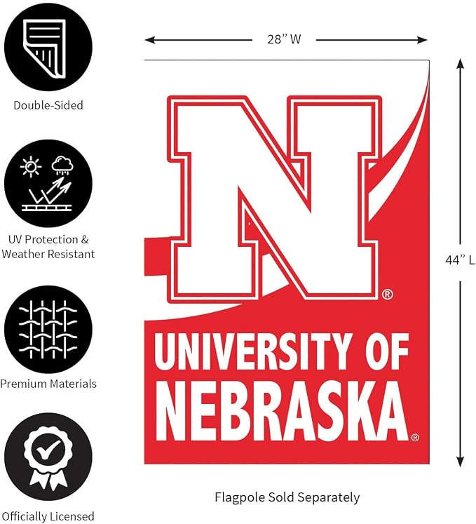 Team Sports America NCAA University of Nebraska House Flag, 28 x 44, Double Sided Garden Flags for Outside, Outdoor College Flags & Banners for Garden Patio, Indoor Wall Decor Flag for Room