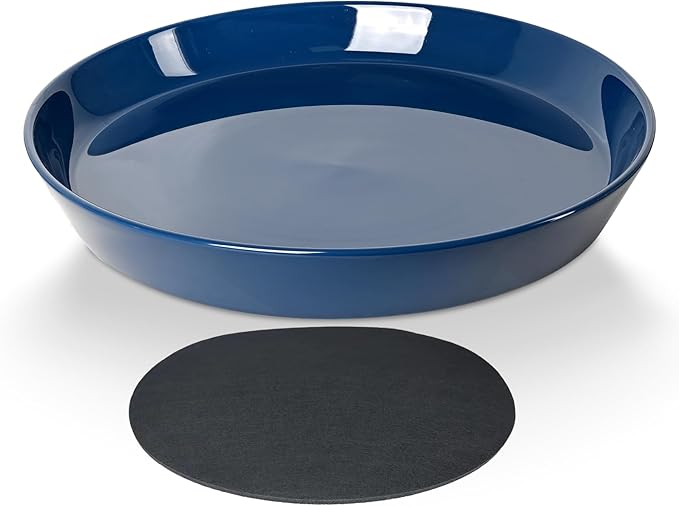 Ceramic Plant Saucer Tray 9 10 11 Inch Blue, 11.3" OD x9.7 ID x1.8 Deep| Round Sturdy Heavy Duty Glazed Bevel Planter Drip Flower pots with Catch Basin for Indoor Outdoor Plants