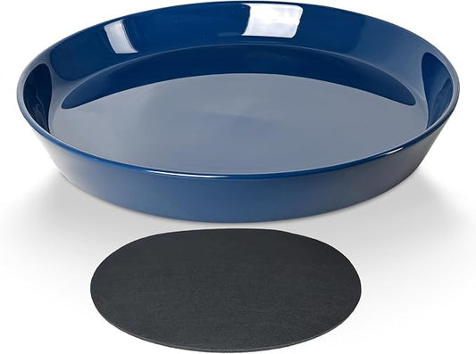 Ceramic Plant Saucer Tray 12 14 15 Inch Blue, 15" OD x12.25 ID x2.2 Deep Extra-Large Size Sturdy Heavy Duty Glazed Bevel Planter Drip Flower pots with Catch Basin for Indoor Outdoor Plants