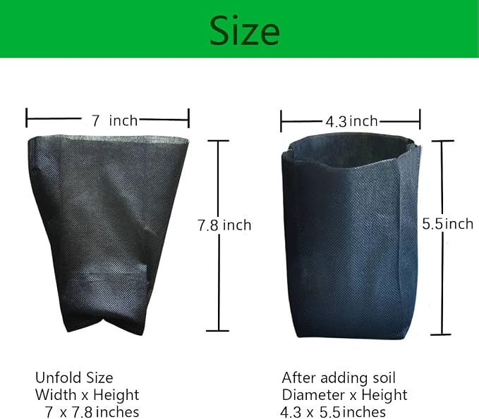 gardtree 3/8 Gallon 400PCS 7×7.8 Inch Breathable Plant Grow Bags - Non-Woven Plant Seedling Pots for Seed Starting, Indoor/Outdoor Vegetables, Herbs, Flower | Easy Transplant, Space Saving, Black