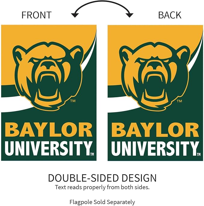 NCAA Baylor University House Flag, 28 x 44, Double Sided Garden Flags for Outside, Outdoor College Flags & Banners for Gardens Patio, Indoor Wall Decor Flag for Room