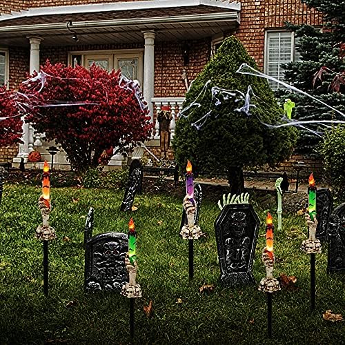 Halloween Decorations, 5 Pack Tabletop Candle Lights with Skeleton Ghost Hand, Waterproof Lighted Yard Stakes, Battery Operated for Light Up Halloween Indoor/Outdoor Garden Decor - Image 4