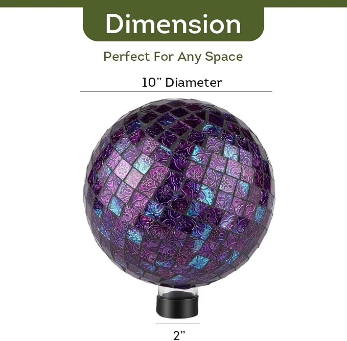 Lily's Home Colorful Mosaic Glass Gazing Ball, Designed with a Stunning Holographic Petal Mosaic Pattern to Bring Color and Reflection to Any Home and Garden, Purple Mirrors (10" Diameter)