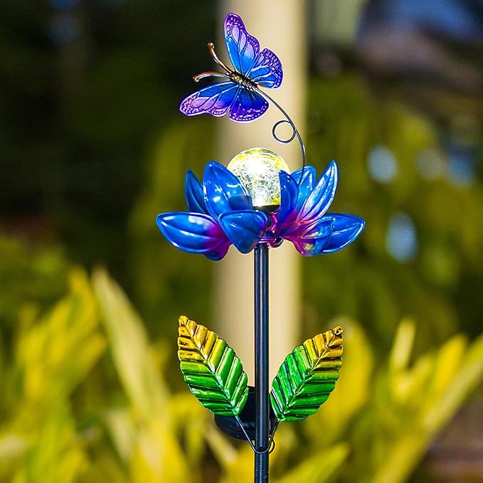 Solar Wind Spinners Outdoor, Butterfly Solar Wind Spinner with Cracked Ball Lights,Garden Spinners for Yard, Garden, Patio, Lawn Decor