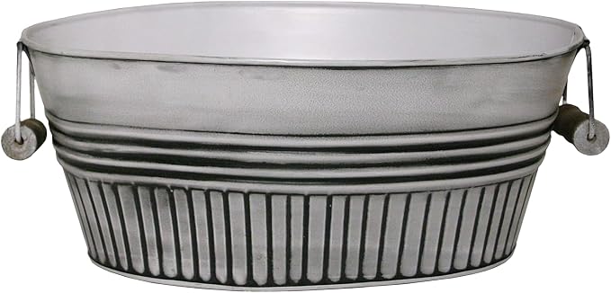 Headwind Vintage Collection 14-Inch Rustic White Oval Galvanized Tub with Handles – Metal Wash Basin Planter - Galvanized Metal Tub for Indoor & Outdoor Use by Robert Allen