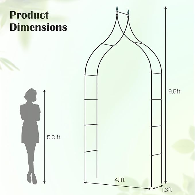 Giantex Metal Garden Arch Trellis - 9.5 FT Wedding Arbor for Ceremony, Garden Arbor for Climbing Plants Rose, Gothic Style Outdoor Archway for Lawn Backdrop Backyard Party Decoration
