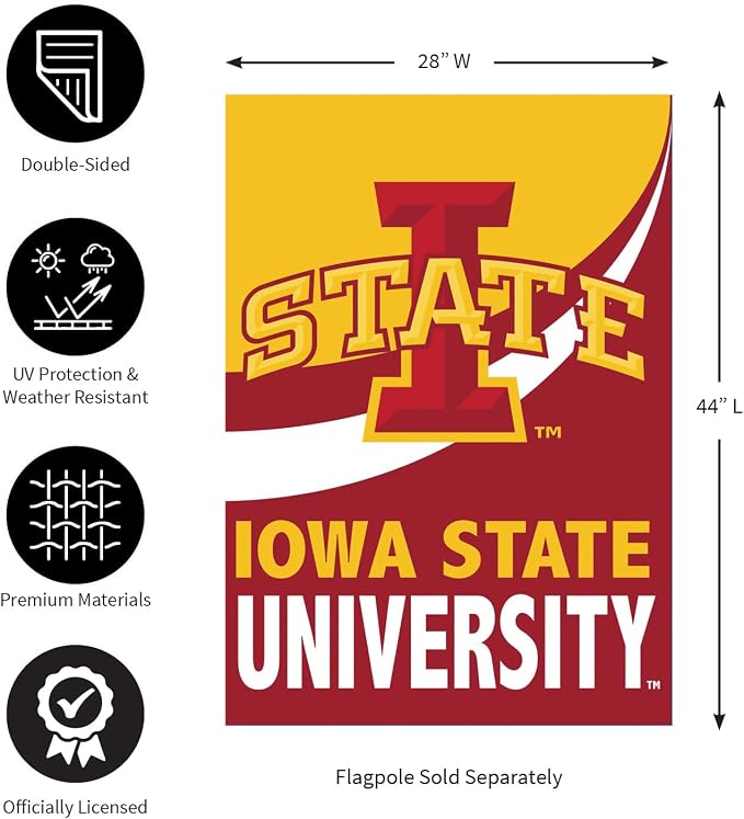 NCAA Iowa State University House Flag, 28 x 44, Double Sided Garden Flags for Outside, Outdoor College Flags & Banners for Gardens Patio, Indoor Wall Decor Flag for Room