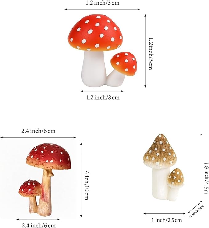 Fairy Garden Accessories Outdoor Mushroom Decor - 6 PCS Colorful Mushroom Figurines, Miniature Garden Statues and Lawn Ornaments for Outside Yard Art, Patio Plant Pot Decoration