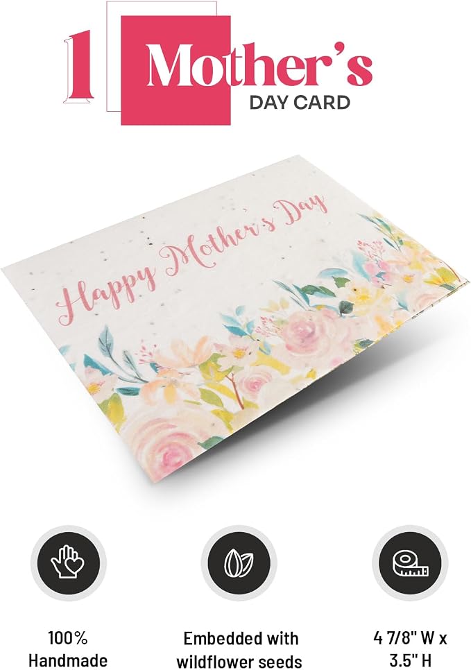 Mom Greeting Cards – 1 Card with 5 Hearts and 1 White Envelope, Plantable and Writable Greeting Cards for Mom's Day, Appreciation to Her, Mother's Birthday Gift