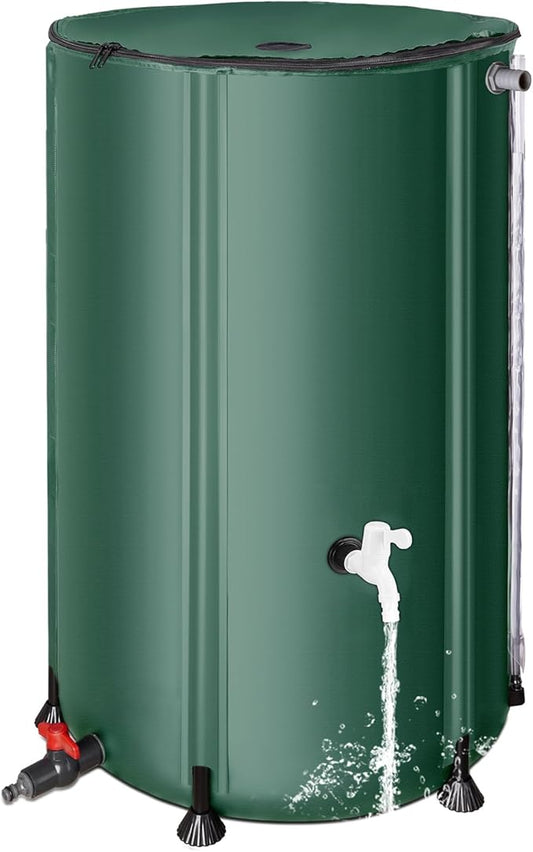 FAMIROSA 100 Gallon / 378L Collapsible Rain Barrel, Foldable PVC Rain Barrels to Collect Rainwater from Gutter, Portable Water Storage Tank Container with Spigot, Water Catcher Collector Green