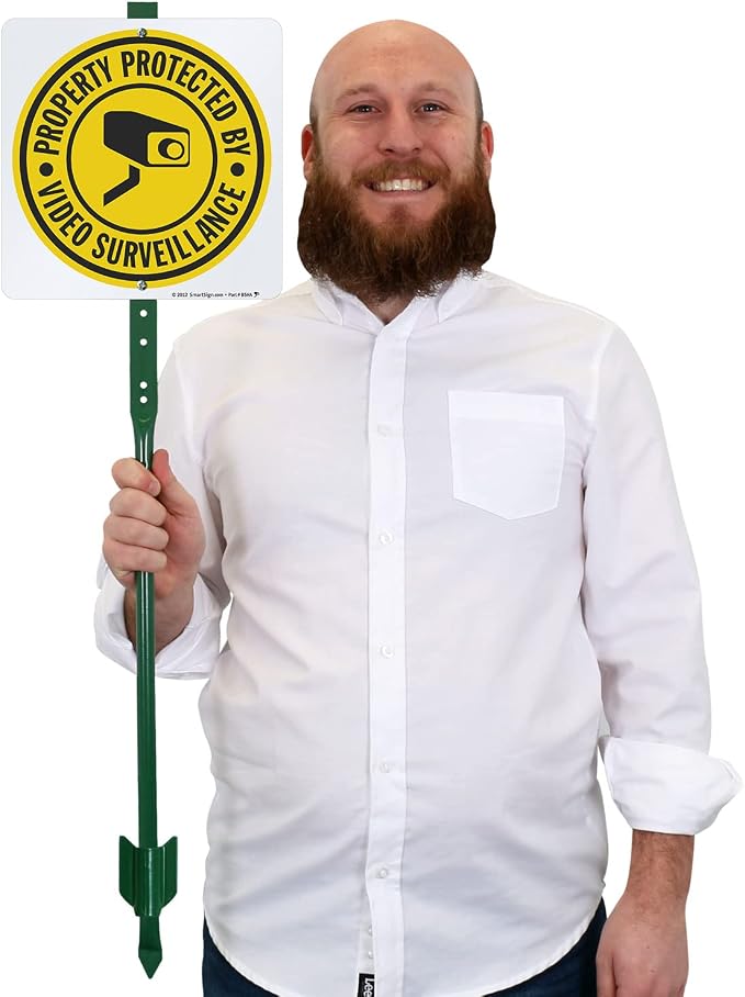 SmartSign "Property Protected By Video Surveillance" Yard Sign | 10" x 10" Aluminum Sign With 3' Stake for Garden, Lawn
