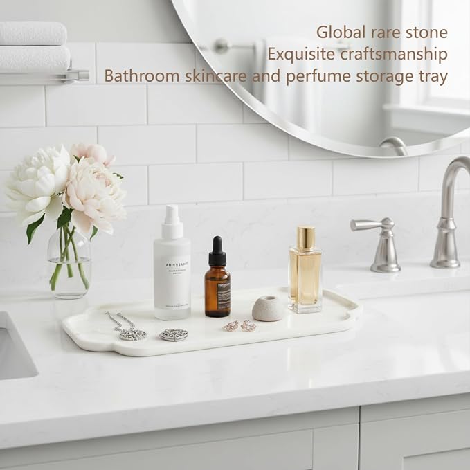 Marmor Marble Perfume Tray Bathroom Tray for Decorative,Candles,Jewelry Stone Vanity Tray,Kitchen Counter Decor and Home Decorative Tray(Calacatta Marble) Jewelry Tray Unique Festival Gifts