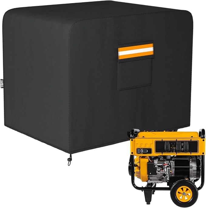 EVRBUL Generator Cover, 32’’L x 24’’W x 24’’H Heavy Duty Waterproof 420D All-Weather Generator Cover with Storage Pocket Compatible with Most Generators 5000-10000 Watt (Black)