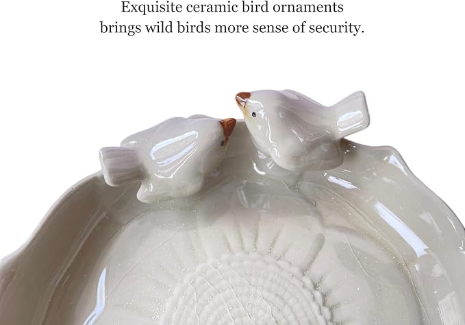 Ceramic Heavy Duty Ground Wild Bird Bath Bowl or Feeder for Outdoor Garden, Bowl Only (Beige (Glossy))