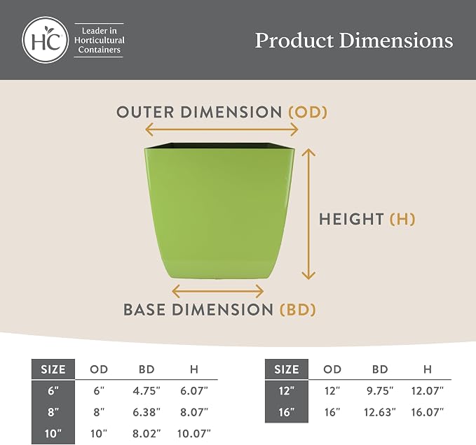 The HC Companies Aria Self Watering Square Plant Pot w/Drainage - Classic Planters for Outdoor Plants & Indoor Plants - Lightweight & UV-Resistant Plastic Pots for Plants (6" Warm Gray, Pack of 2)