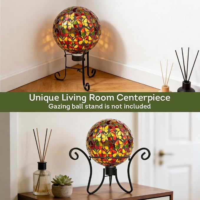 Lily's Home Colorful Mosaic Glass Gazing Ball, Designed with a Stunning Holographic Petal Mosaic Pattern to Bring Color to Any Home and Garden, Butterflies (10" Diameter)