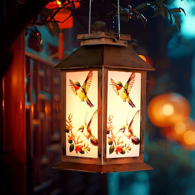 JOBOSI Solar Lantern Hummingbird, Portable Decorative Gift, Solar Light, Gifts for Mom, Women, Grandma, Garden Yard Lawn Decoration, Christmas and New Year Gift