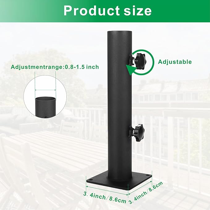 Patio Umbrella Base Heavy Duty Steel Outdoor Umbrella Base, Universal Umbrella Mount Clamp for Decks, Patios, Docks, Pontoons, Picnic Tables (1)