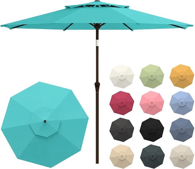 10FT Patio Umbrella, 2 Tier Outdoor Table Umbrella, Large Vented Market Umbrellas with Push Button Tilt and Crank, 8 Sturdy Ribs for Backyard, Deck, Pool, UPF50+ UV Protection