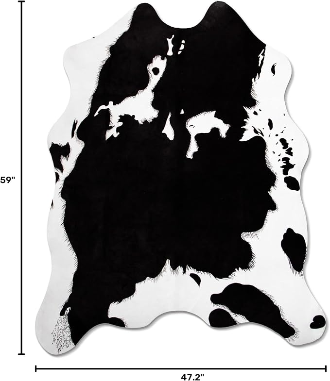 MACEVIA Faux Cowhide Rug Cute Cow Print Rugs Animal Area Carpet Western Decor for Living Room Bedroom Non-Slip 59" L x 47.2" W(4.9ft x 3.9ft)