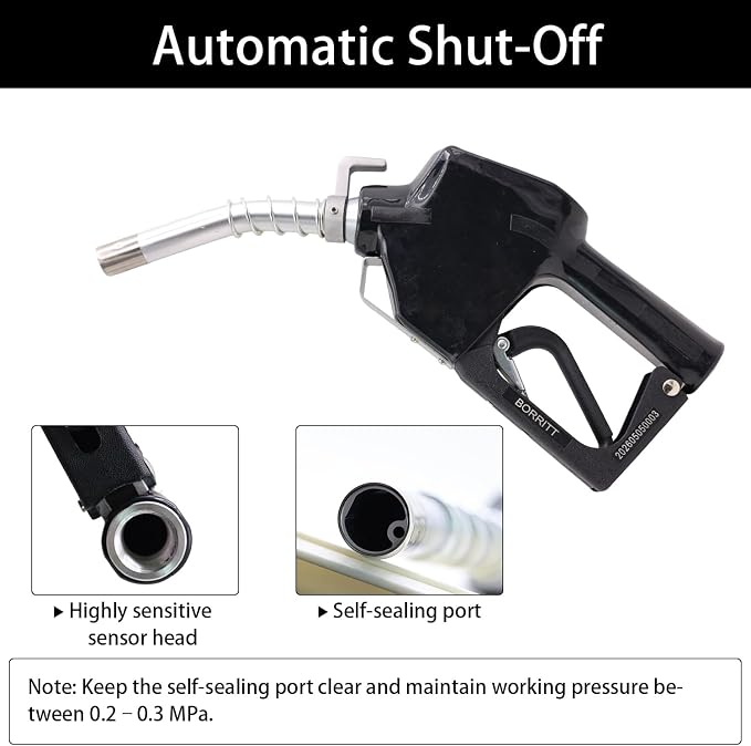 3/4" Inch NPT Black Fuel Nozzle,Automatic Shut Off Heavy Duty W/360° Hose Swivel Gas Fuel Transfer Pump Nozzle,304 13/16" Spout nozzle bushing,Copper Valve,Hook,16 gpm Flow Rate For Gas,Diesel