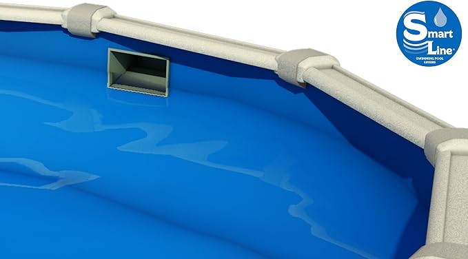 Lake Effect Pools 'Fallston' 24' Foot Round Above Ground Swimming Pool | 52" Inch Height | Solid Blue Overlap Liner and Widemouth Skimmer Bundle | Resin Protected Steel Sided Walls