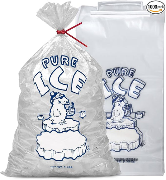 Ice Bags 10 lb, 1000 Count – Wicketed with Twist Ties – Bulk Ice Bags for Ice Machines & Commercial Use – Fits Ice Bagger Machines – Plastic Wicket – By Interplas