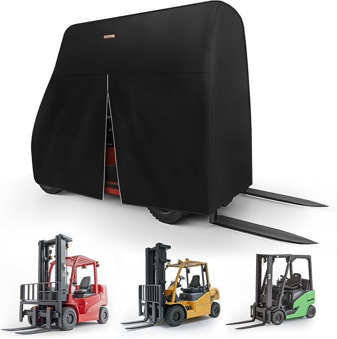 Forklift Cover 600D Fits All Forklifts Up to 8000Lbs All Weather - Waterproof, Sun Rain Snow UV Protection, Full Forklift Protection Cover with Zipper Door, Reflective Strips and Organizer Bag
