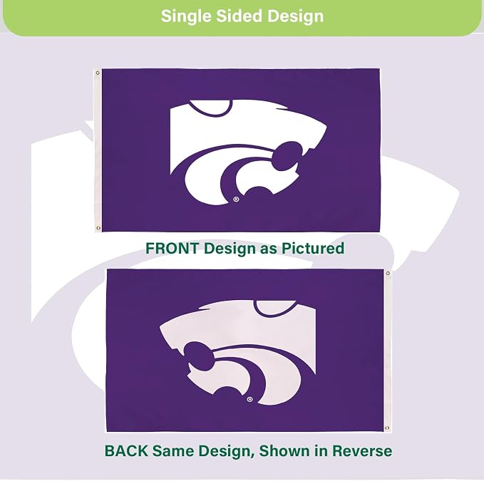 NCAA Kansas State University Flag with Grommets, 3'x5' K-State Wildcats Outdoor College Flags & Banners for Garden Patio Indoor Wall Décor