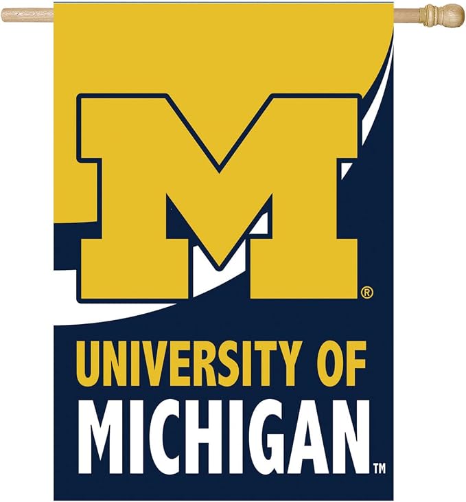 NCAA University Of Michigan House Flag, 28 x 44, Double Sided Garden Flags for Outside, Outdoor College Flags & Banners for Gardens Patio, Indoor Wall Decor Flag for Room