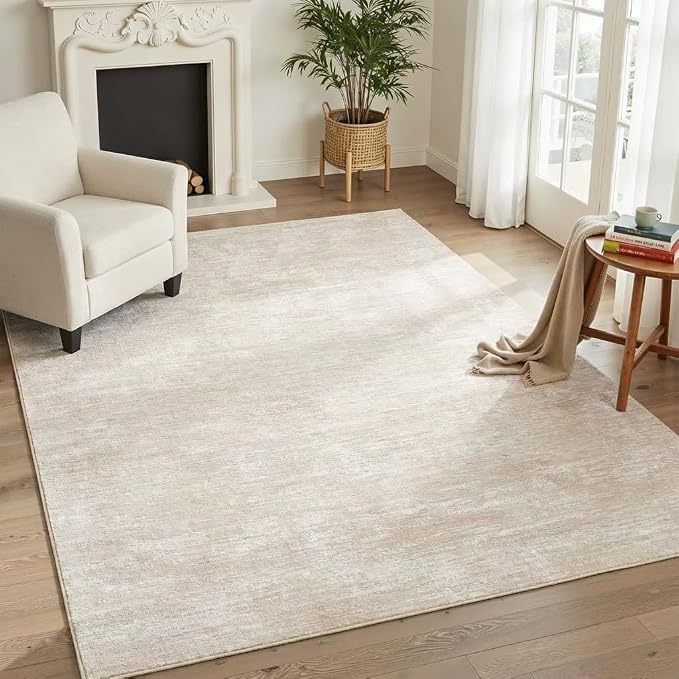 Garvee 4x6 Solid Color Washable Rug for Entryway Indoor, Beige | Modern Non Slip Backing Stain Resistant Non Shedding Foldable Low Pile Contemporary Area Rug for Bedroom Dining Room Nursery