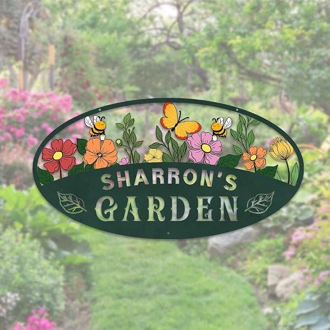 MeMate Garden Signs, Personalized Metal Signs, Garden Sign to Personalize, Customized Name Wall Art for Garden Outdoor Decor, Large Sign for Vegetable Garden She Shed, Personalized Outdoor Plaque