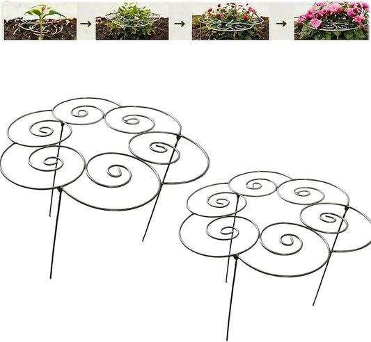 Metal Plant Support Ring for Garden, Heavy-Duty Peony & Dahlia Cage, Stackable Flower Support for Indoor & Outdoor Plants, Decorative Grow-Through Ring, Orchid Clip