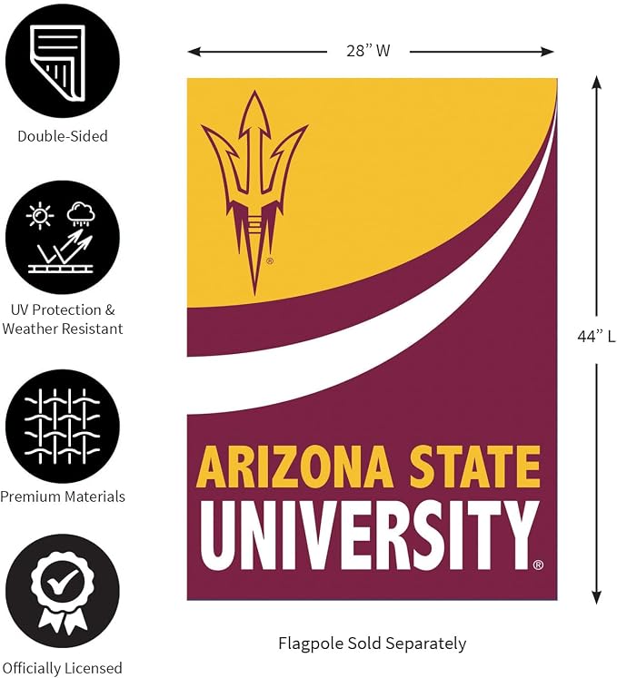 Team Sports America NCAA Arizona State University House Flag, 28 x 44, Double Sided Garden Flags for Outside, Outdoor College Flags & Banners for Garden Patio, Indoor Wall Decor Flag for Room