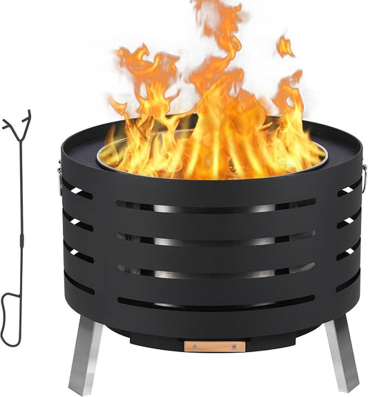 Garvee Smokeless Outdoor Fire Pit – 360° Airflow, Removable Ash Pan, Bamboo Lid, Rainproof Cover – Low Smoke Traditional Stove – 30 Inch Size – Ideal for Patio, Backyard, Camping – Size: 30 Inch