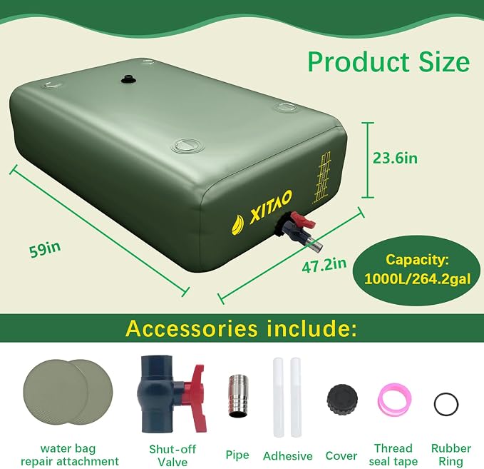 XITAO Water Bladder Storage Containers, Water Tank Foldable Portable Water Storage,Water Storage Bag Containers for RV, Camping, Garden, Irrigation, Drought Resistance, Firefighting